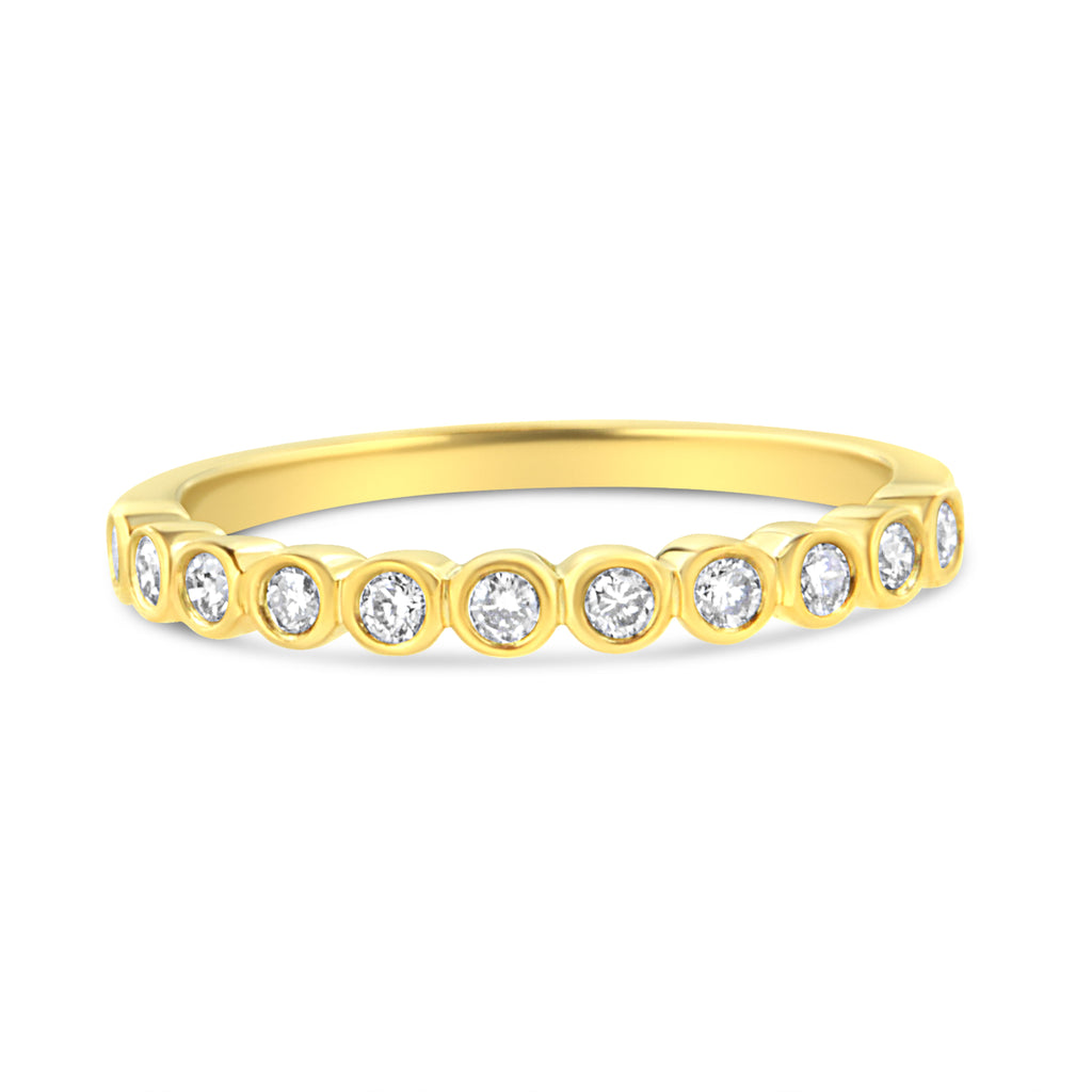 10K Yellow Plated .925 Sterling Silver 1/4 Cttw Bezel Set Round Diamond 11 Stone Wedding Band Ring (K-L Color, I1-I2 Clarity)