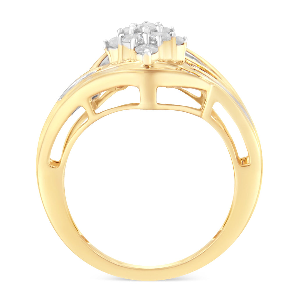 10K Yellow Gold Diamond Bypass Cluster Ring (1 Cttw, I-J Color, I2-I3 Clarity)