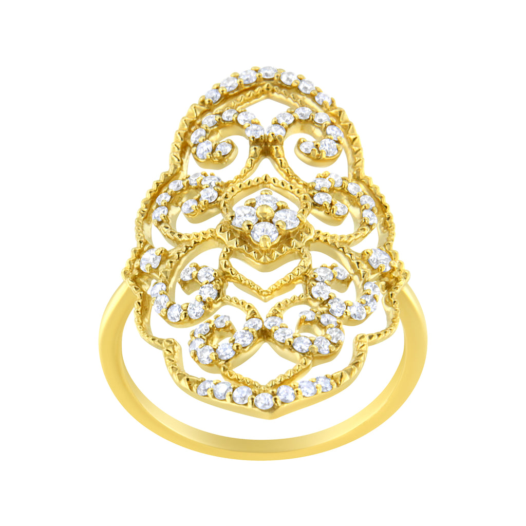 10K Yellow Gold 1/2 Cttw Round-Cut Diamond Art Deco Cocktail Ring (H-I Color, I1-I2 Clarity)