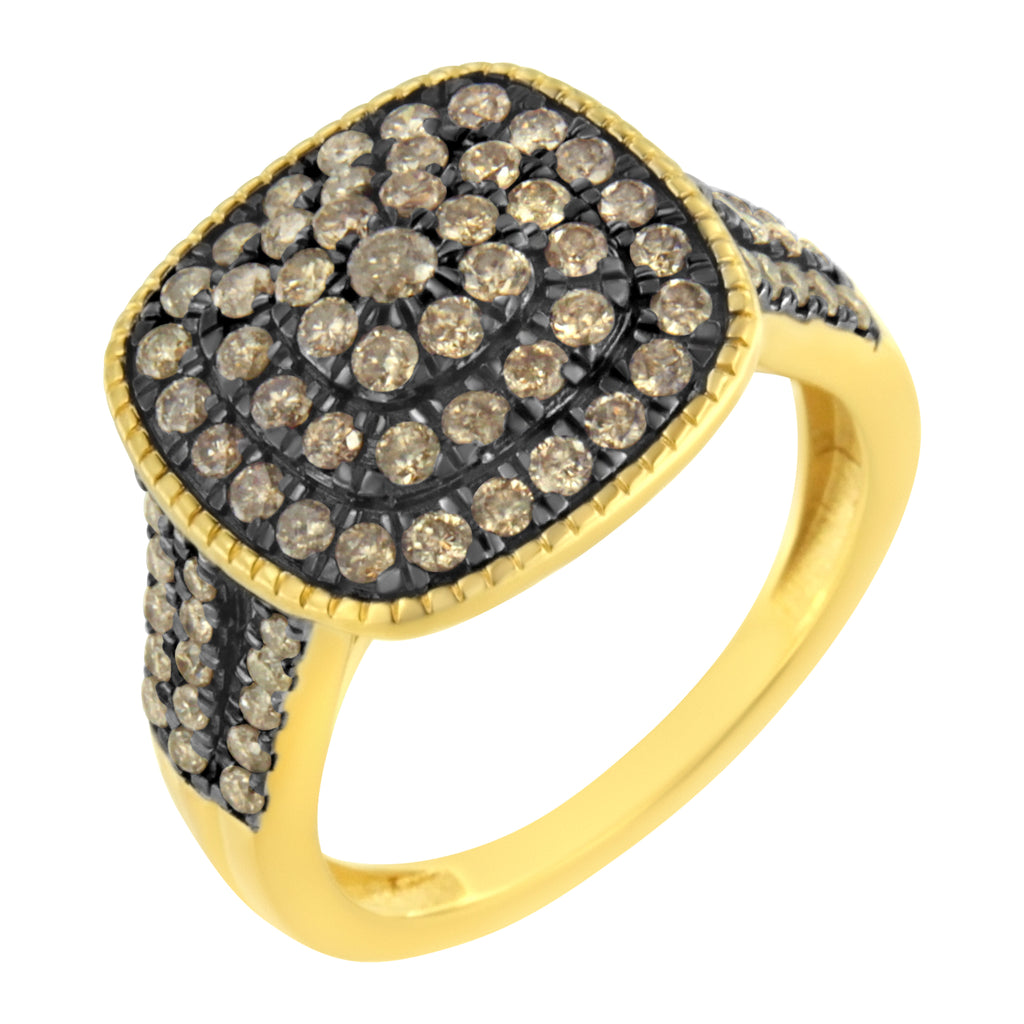 10K Yellow Gold Plated .925 Sterling Silver 1cttw Prong Set Round-Cut Diamond Square Ring (I1-I2 Clarity, J-K Color)