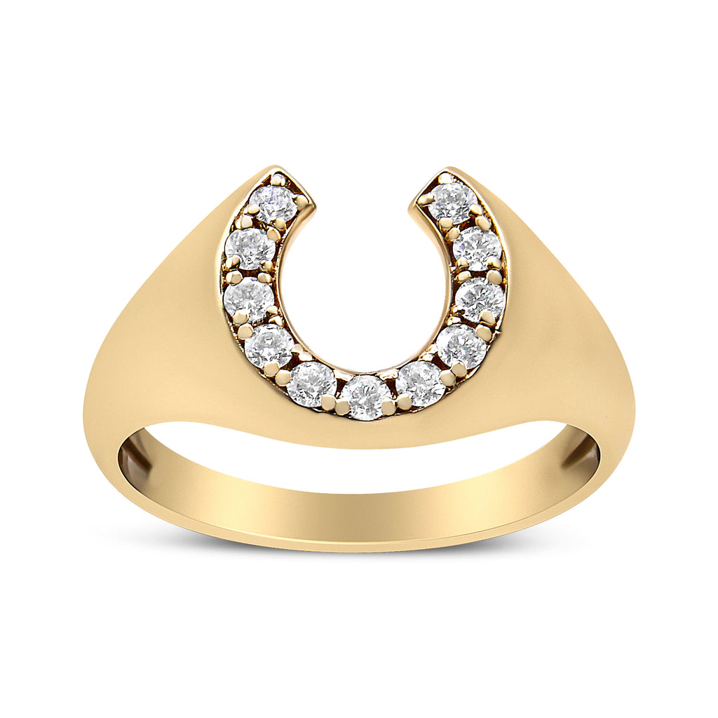 10K Yellow Gold 1/3 Cttw Round-Cut Diamond Men's Horseshoe Ring (H-I Color, VS1-VS2 Clarity)