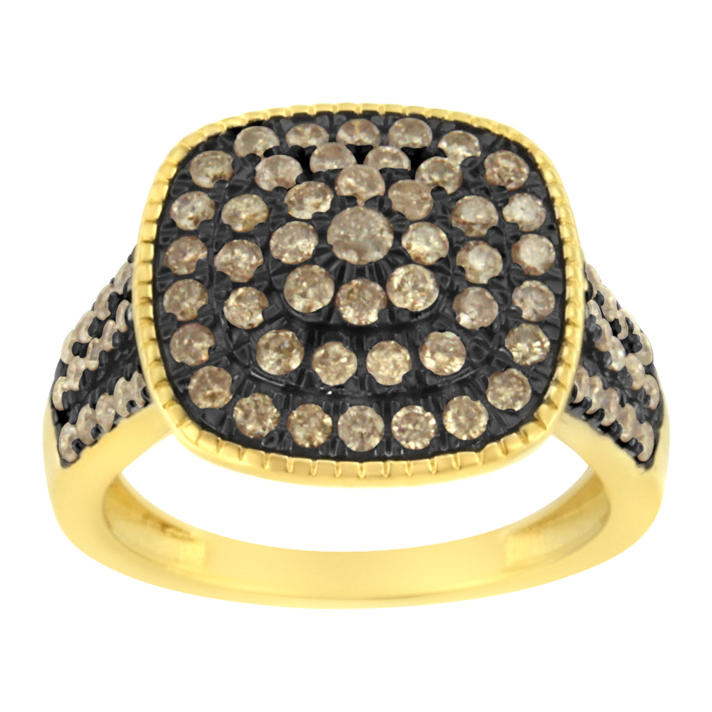 10K Yellow Gold Plated .925 Sterling Silver 1cttw Prong Set Round-Cut Diamond Square Ring (I1-I2 Clarity, J-K Color)