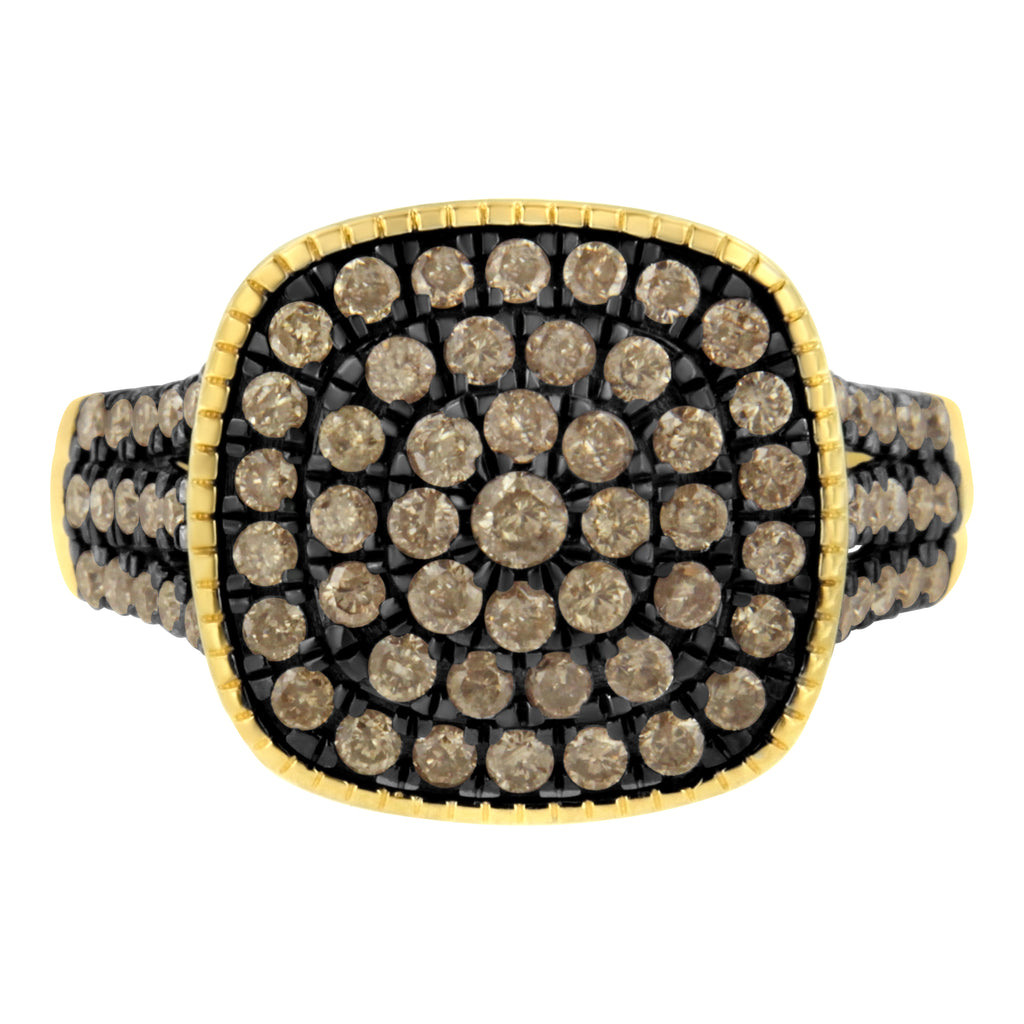 10K Yellow Gold Plated .925 Sterling Silver 1cttw Prong Set Round-Cut Diamond Square Ring (I1-I2 Clarity, J-K Color)