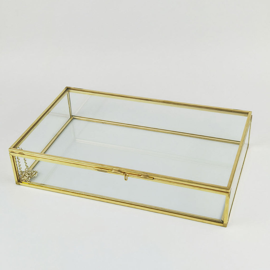 Organizing 9x6x2 Gold Metal And Glass Jewelry Box