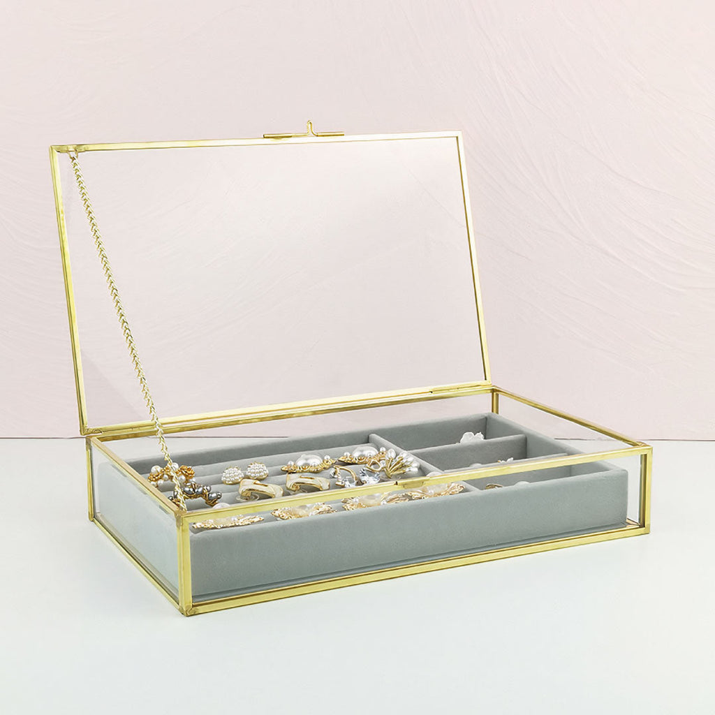 Organizing 9x6x2 Gold Metal And Glass Jewelry Box