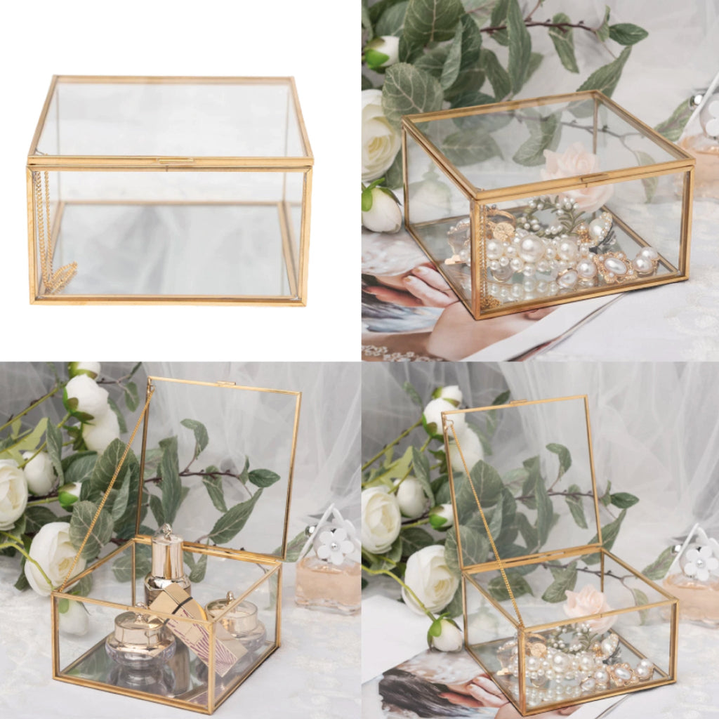 Organizing 5x5x3 Gold Metal And Glass Square Box