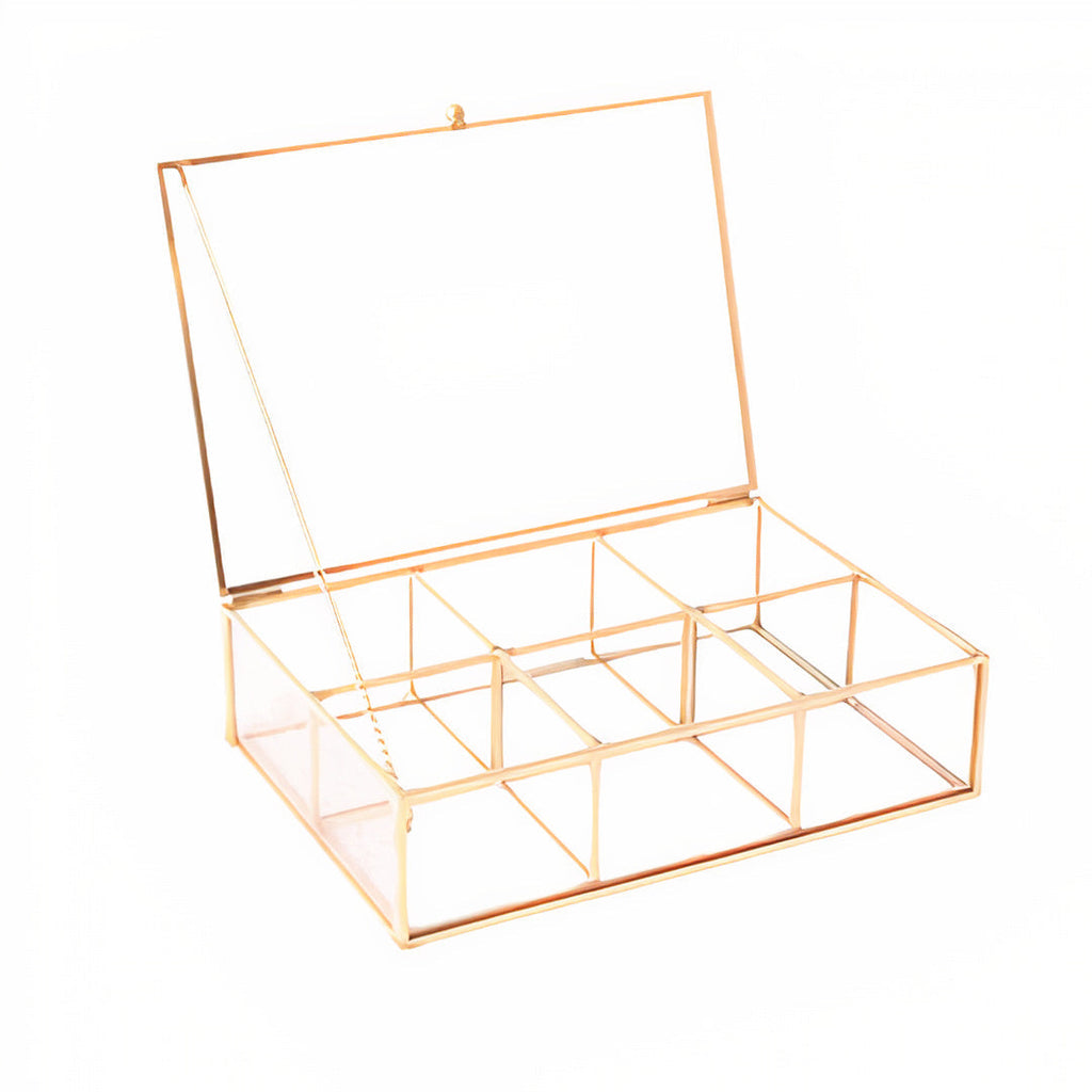 Organizing 9x6x2.5 Gold Metal And Glass Box