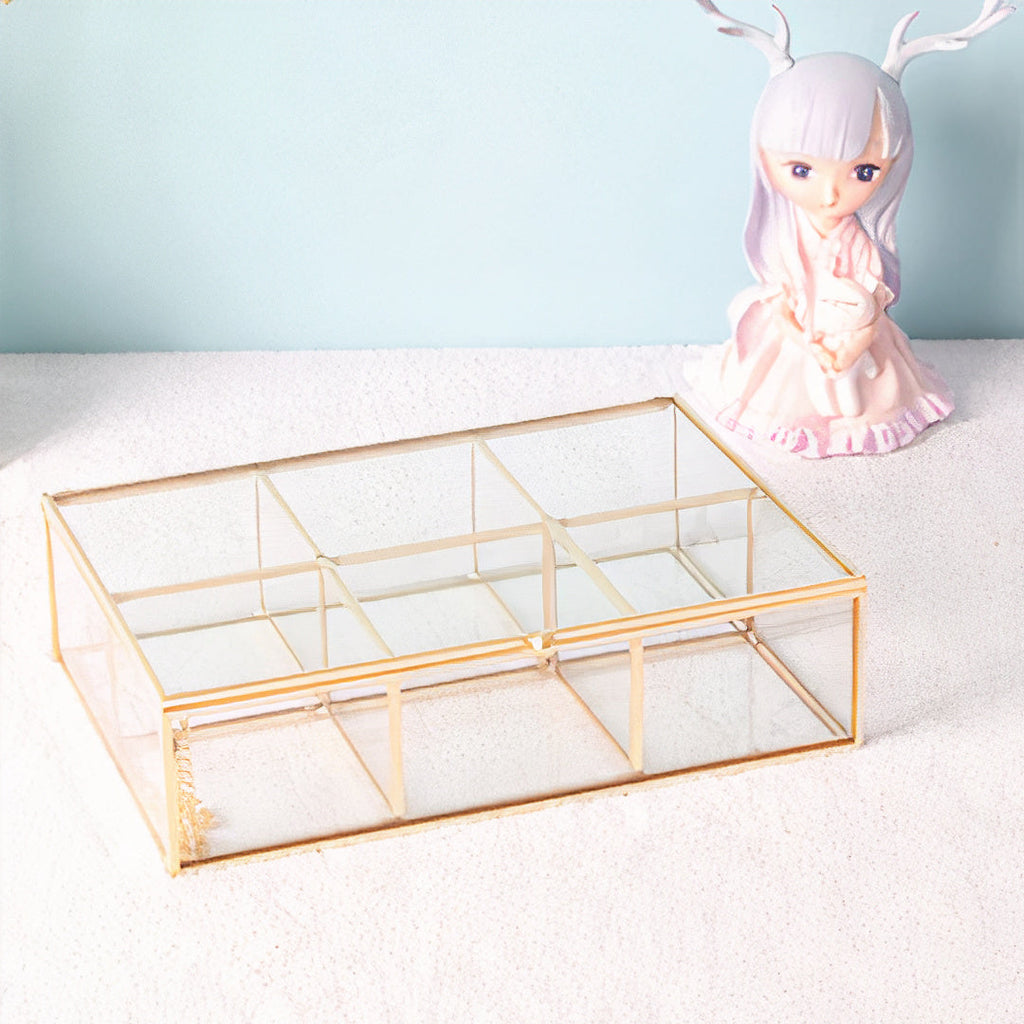 Organizing 9x6x2.5 Gold Metal And Glass Box