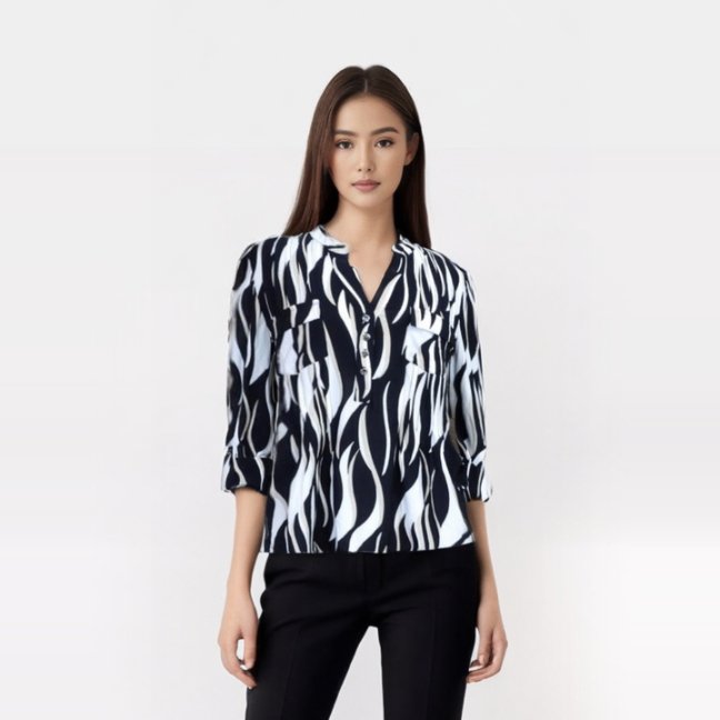 Cocomo White and Black Popover with Pleats