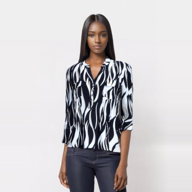 Cocomo White and Black Popover with Pleats