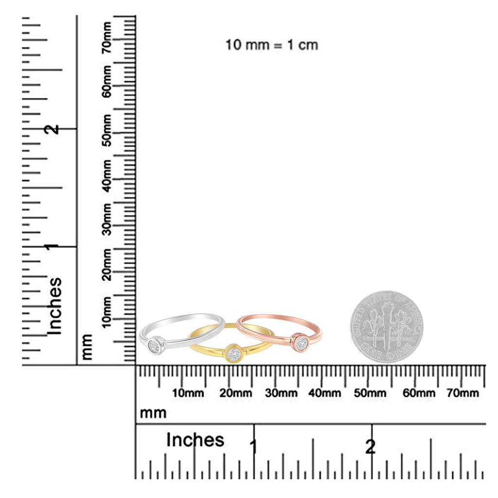 Tri-Color 14K Gold Plated .925 Sterling Silver 1/6 Cttw Round Miracle-Set Diamond Stacking Promise Ring Set (J-K Color, I1-I2 Clarity)