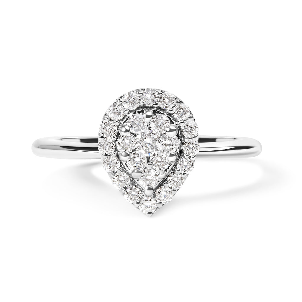10K White Gold 3/8 Cttw Round-Cut Lab Grown Diamond Cluster Pear Promise Ring (G-H Color, VS2-SI1 Clarity)