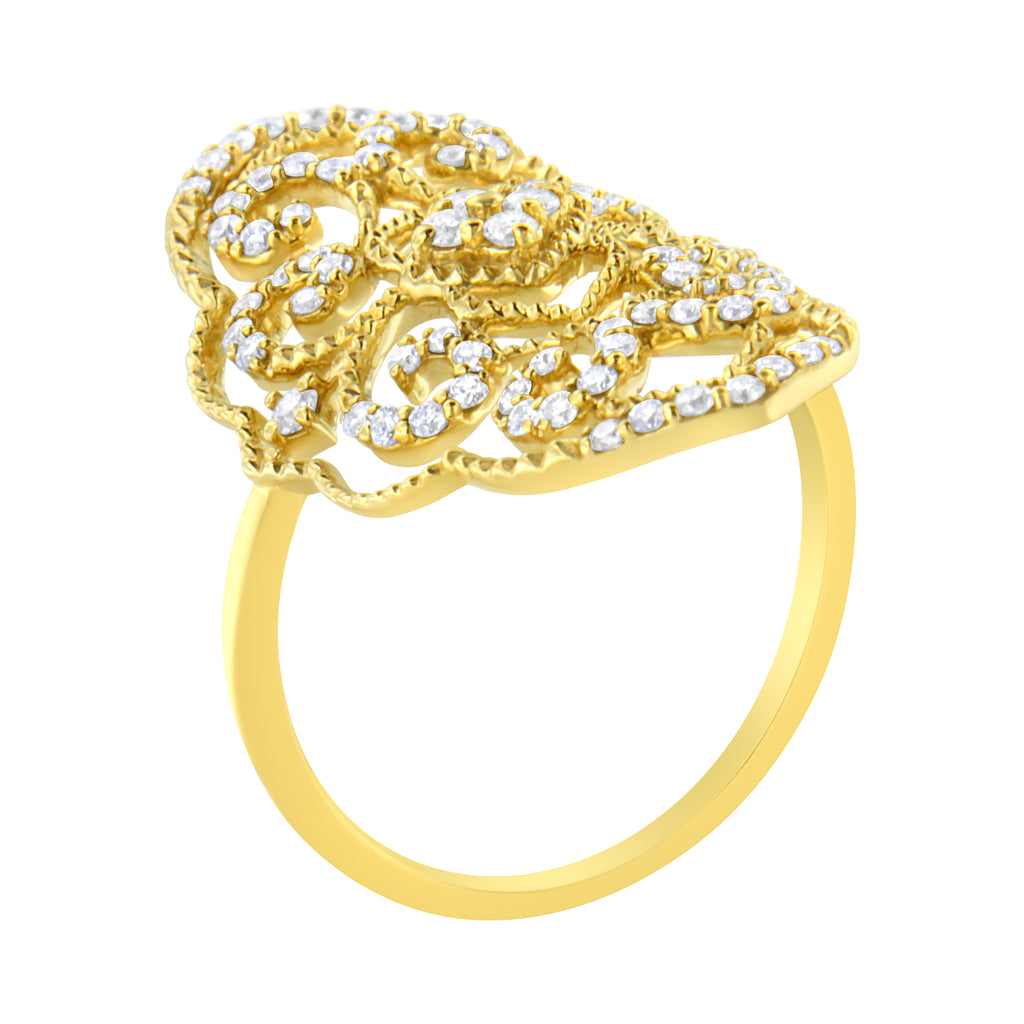 10K Yellow Gold 1/2 Cttw Round-Cut Diamond Art Deco Cocktail Ring (H-I Color, I1-I2 Clarity)