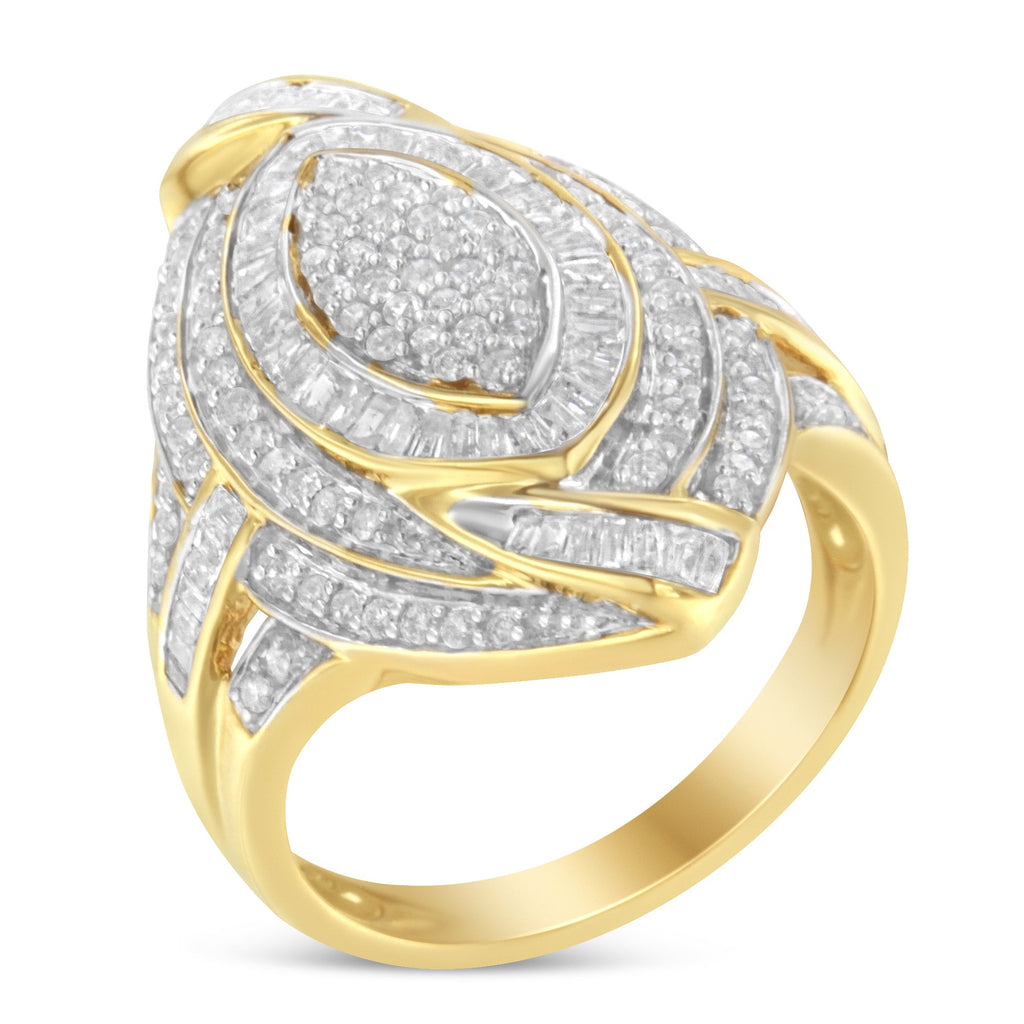 10K Yellow Gold Diamond Cocktail Ring (1 cttw, I-J Color, I2-I3 Clarity)