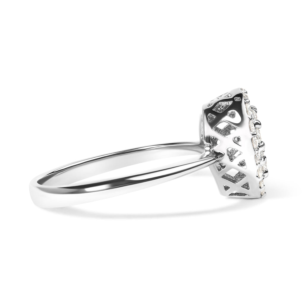 10K White Gold 3/8 Cttw Round-Cut Lab Grown Diamond Cluster Pear Promise Ring (G-H Color, VS2-SI1 Clarity)