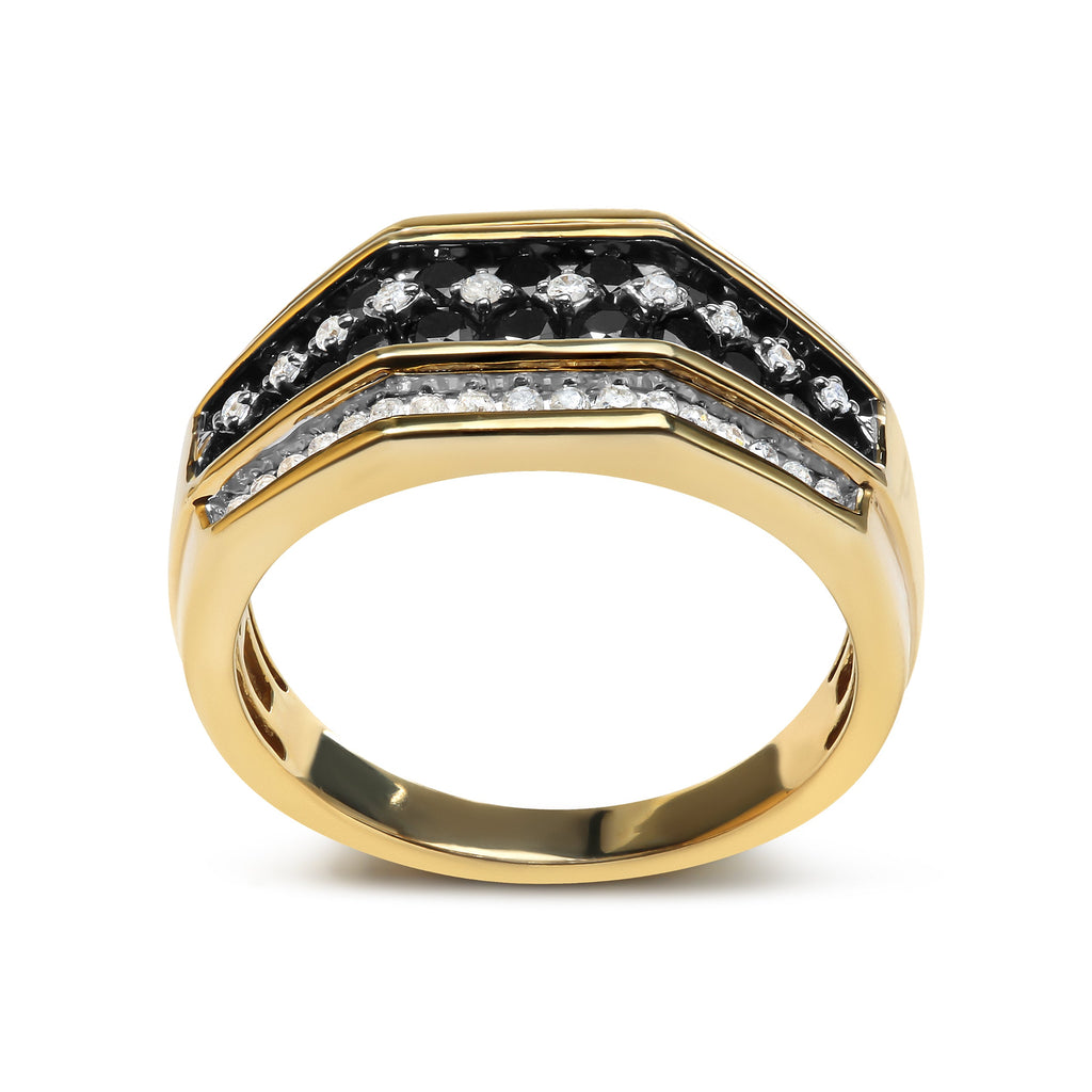 Men's 10K Yellow Gold 1 1/2 Cttw White and Black Treated Diamond Cluster Ring (Black / I-J Color, I2-I3 Clarity)