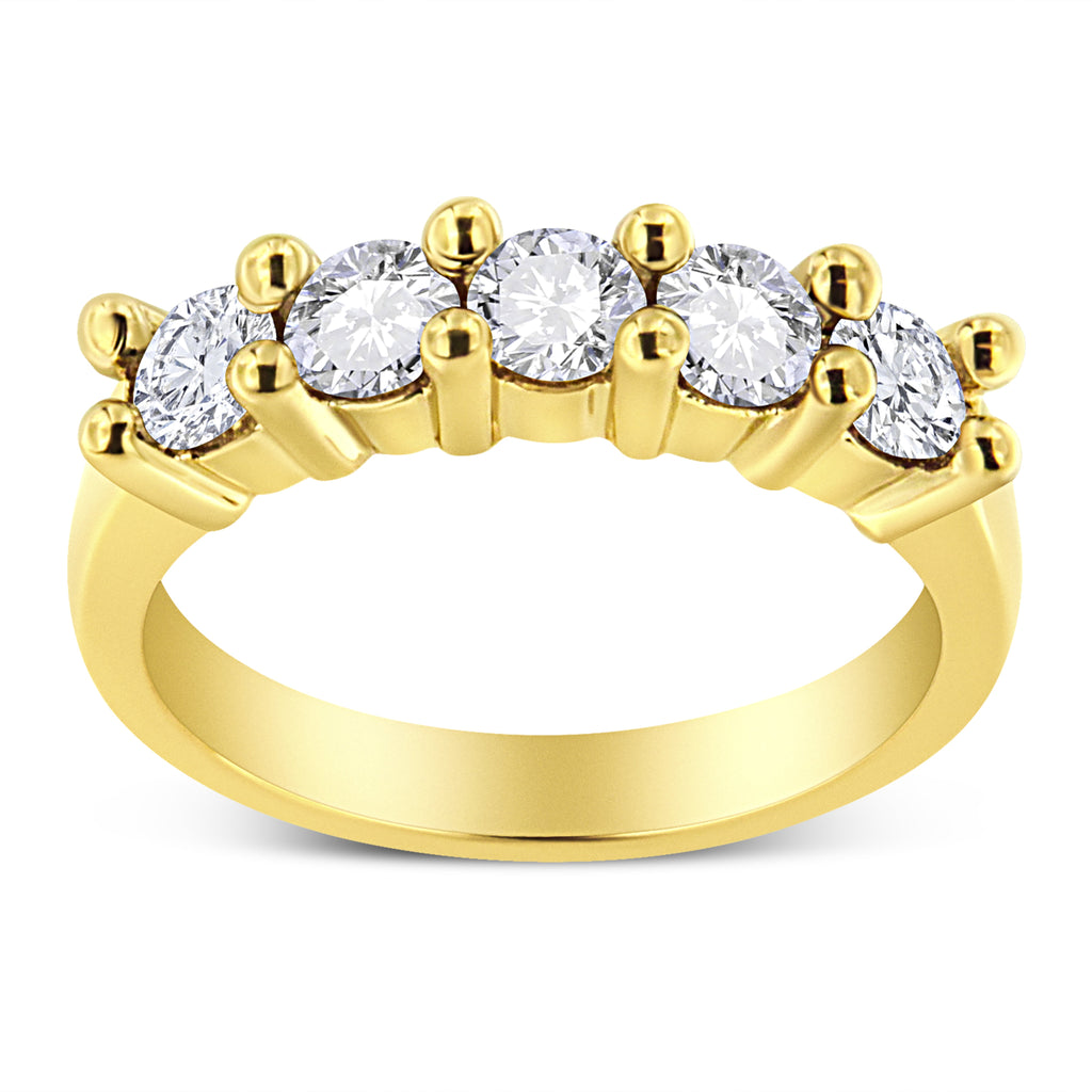 14K Yellow Gold Plated .925 Sterling Silver 1.0 Cttw Shared Prong-set Round Diamond 5 Stone Band Ring (J-K Color, I1-I2 Clarity)