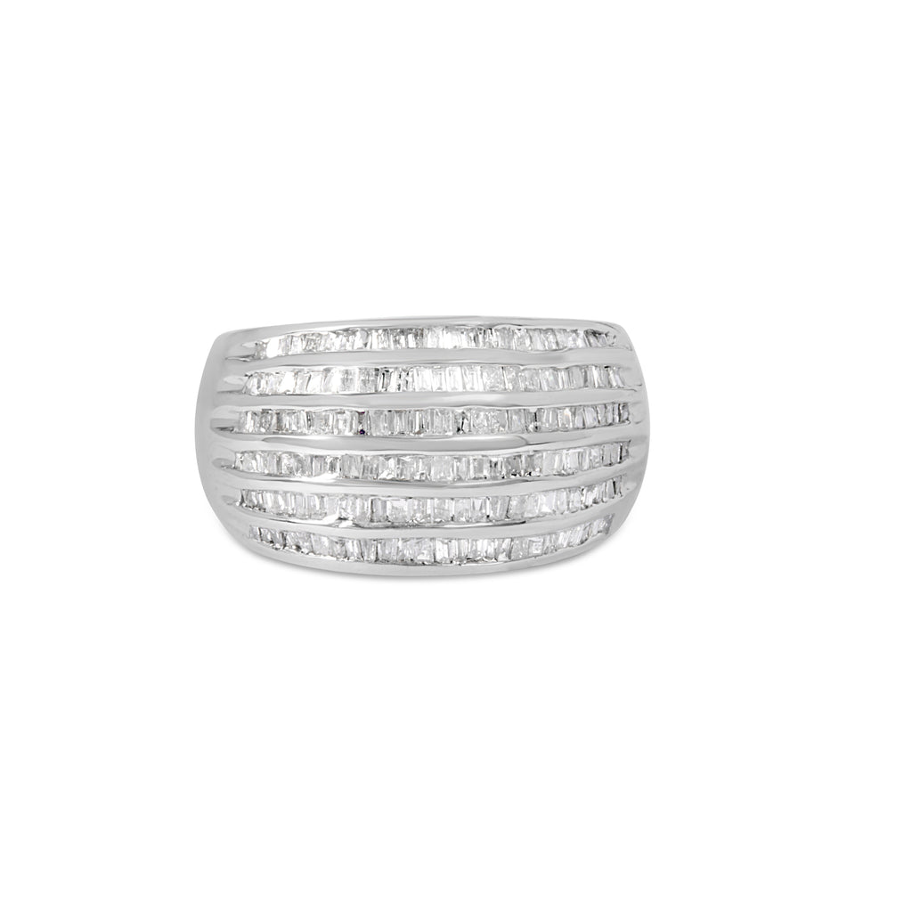 .925 Sterling Silver 1.0 Cttw Baguette-Cut Diamond 6-Row Channel Set Domed Tapered Cocktail Fashion Ring (H-I Color, I2-I3 Clarity)