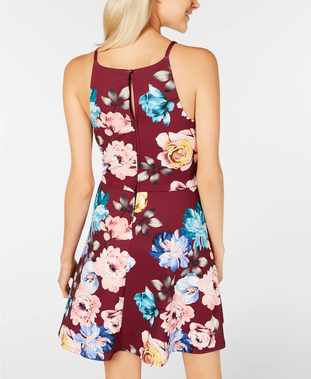BCX Juniors' Halter Flounce-Skirt Dress Wine Size 15