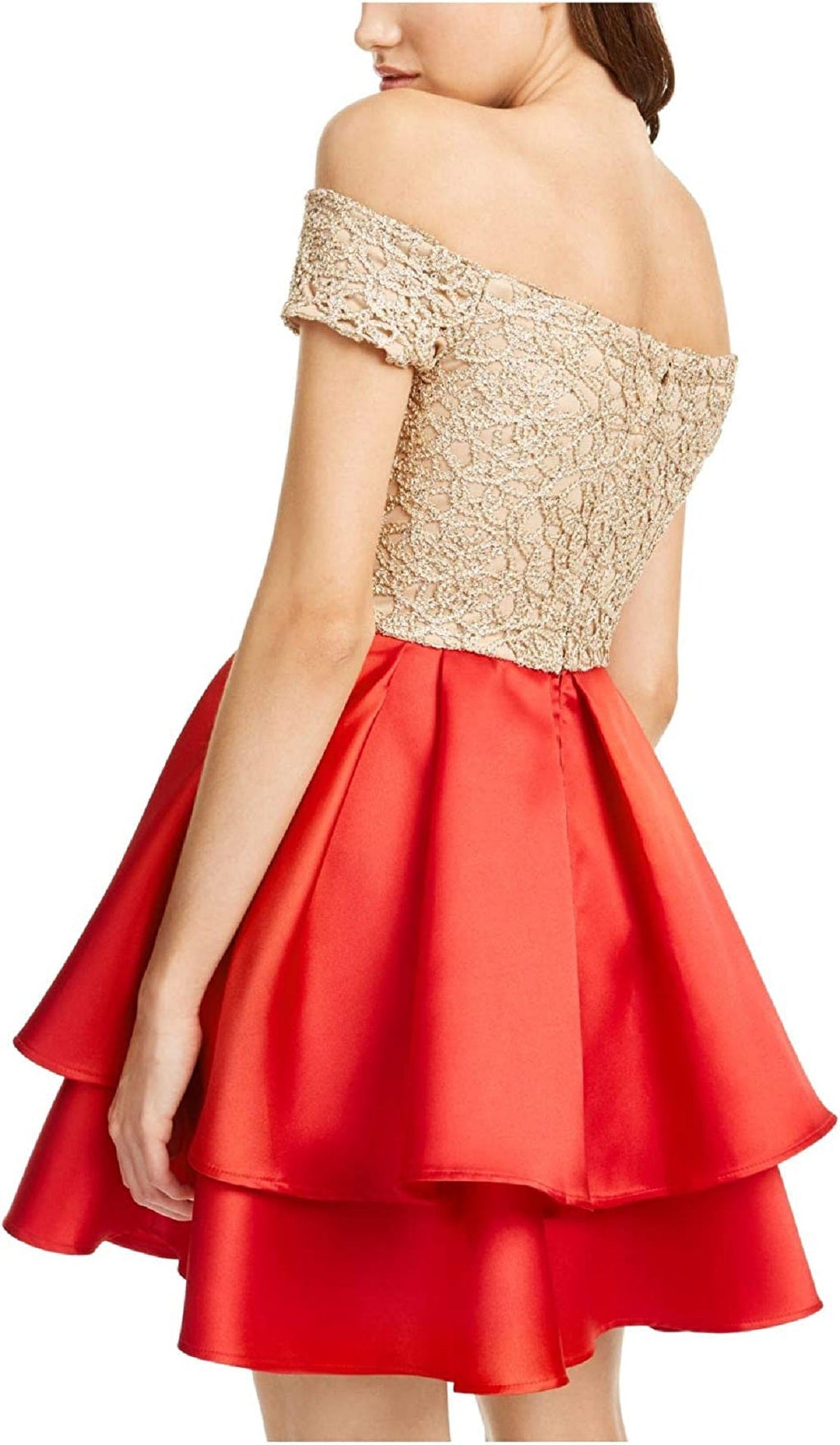 B Darlin Junior's Off The Shoulder Embroidered & Satin Dress Red Size 7-8