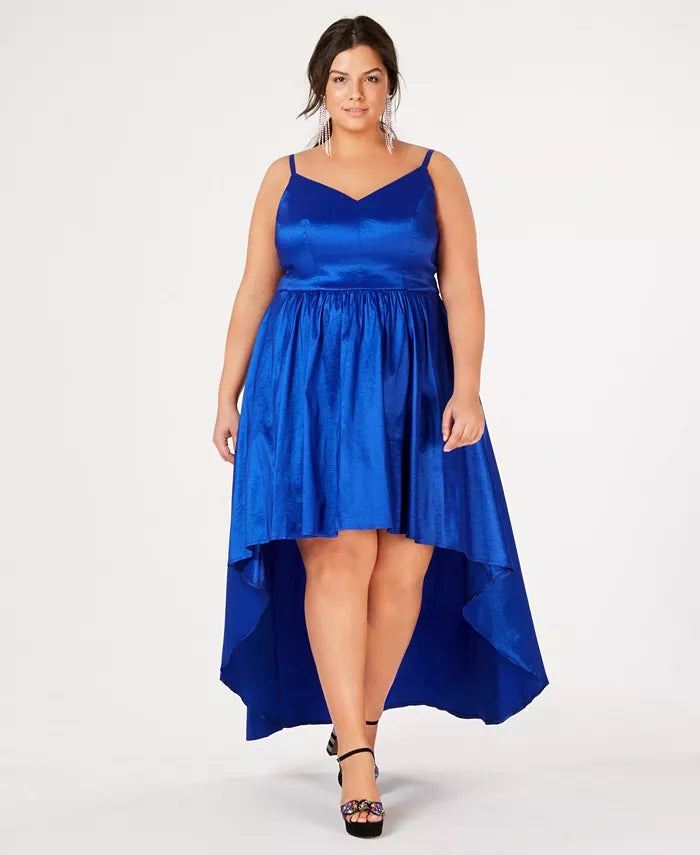 B Darlin Women's Trendy Plus Size High-Low Dress Blue Size 14