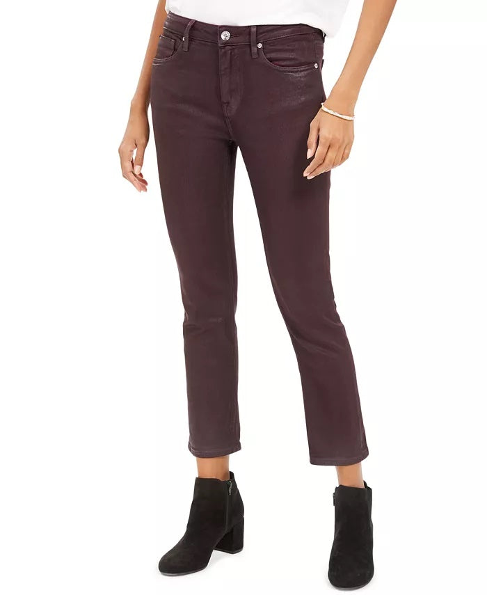 Vigoss Women's Burgundy Coated Straight-Leg Jeans Pink Size 26