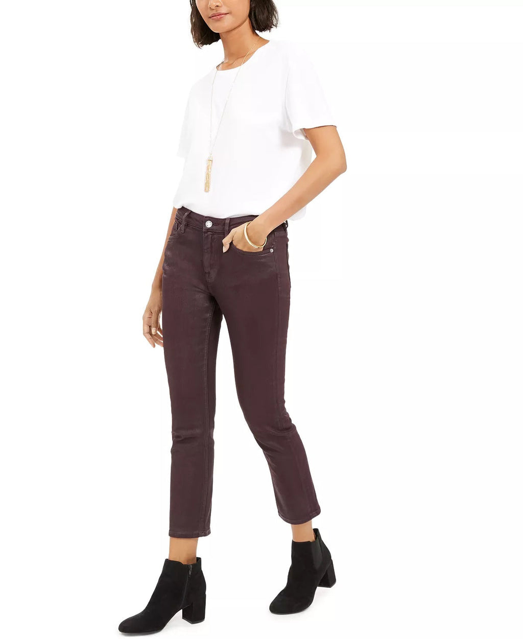 Vigoss Women's Burgundy Coated Straight-Leg Jeans Pink Size 26