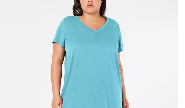 Calvin Klein Women's Performance Plus Size Cotton T-Shirt Dress Blue Size 1X