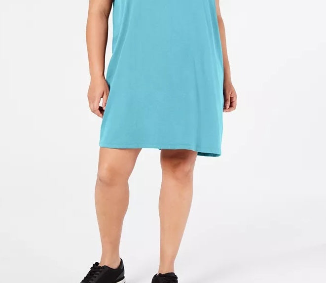 Calvin Klein Women's Performance Plus Size Cotton T-Shirt Dress Blue Size 1X