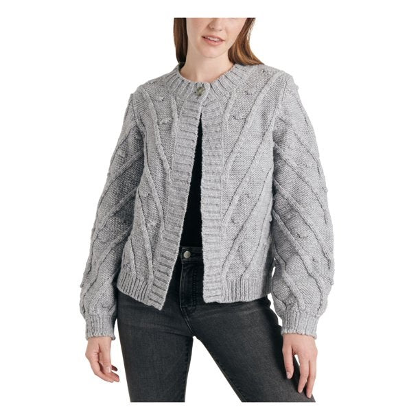Lucky Brand WoMen's Gray Textured Heather Long Sleeve Open Cardigan Sweater Grey Size Small