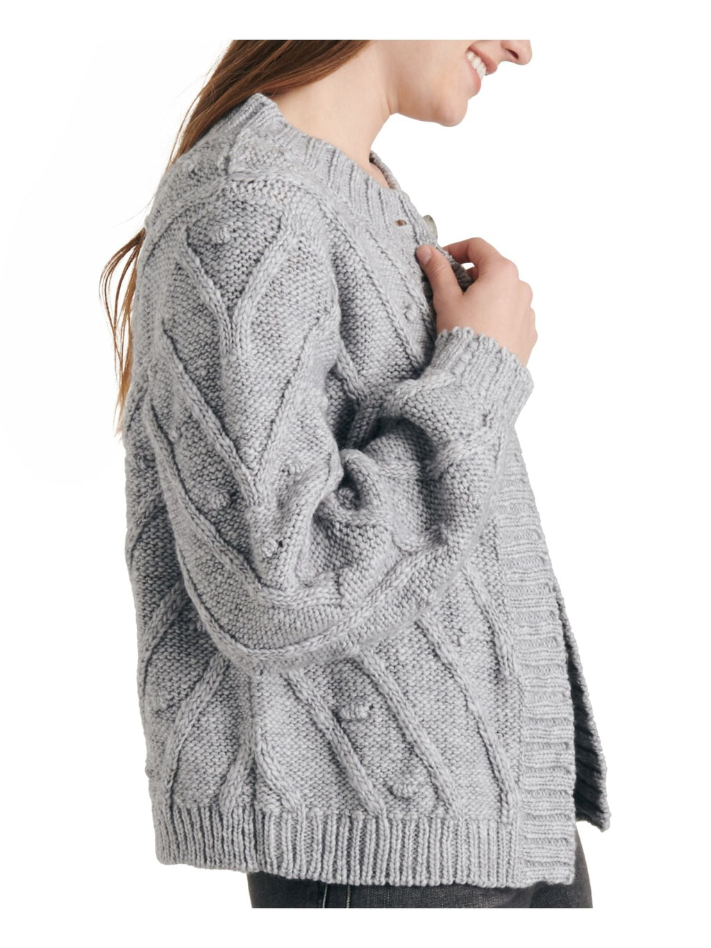 Lucky Brand WoMen's Gray Textured Heather Long Sleeve Open Cardigan Sweater Grey Size Small