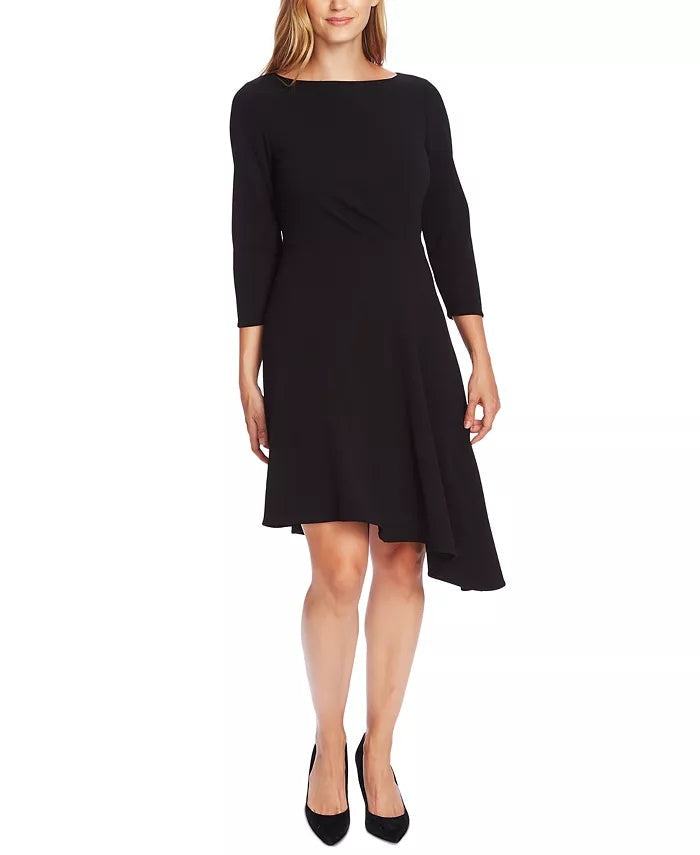 Vince Camuto Women's 3/4-Sleeve Asymmetric A-Line Dress Black Size 0