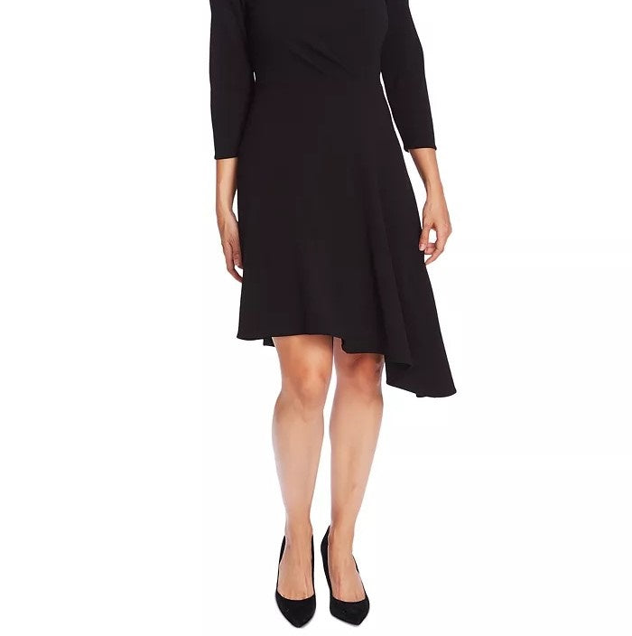 Vince Camuto Women's 3/4-Sleeve Asymmetric A-Line Dress Black Size 0