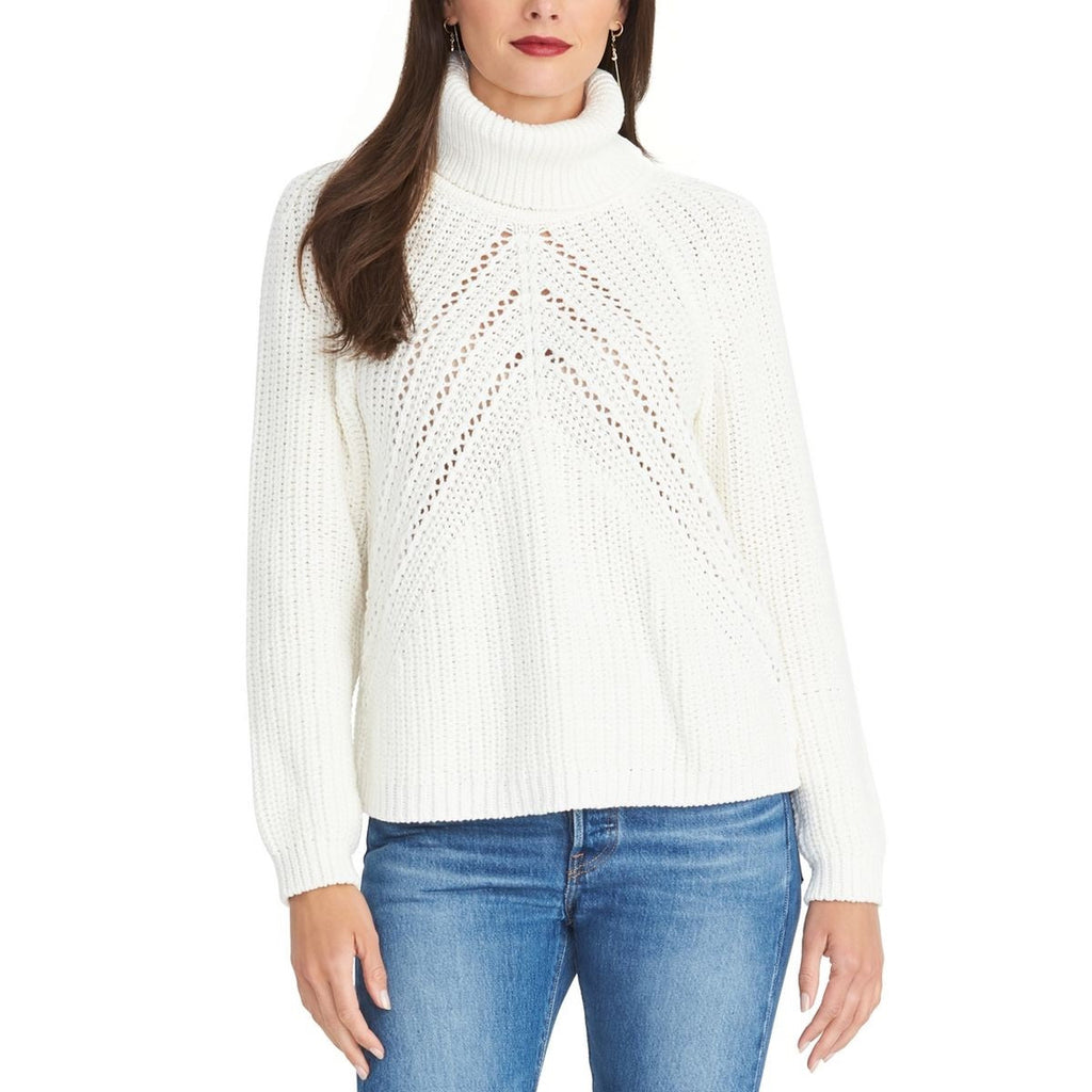 Rachel Roy Women's Edie Open Knit Turtleneck Sweater White Size Large