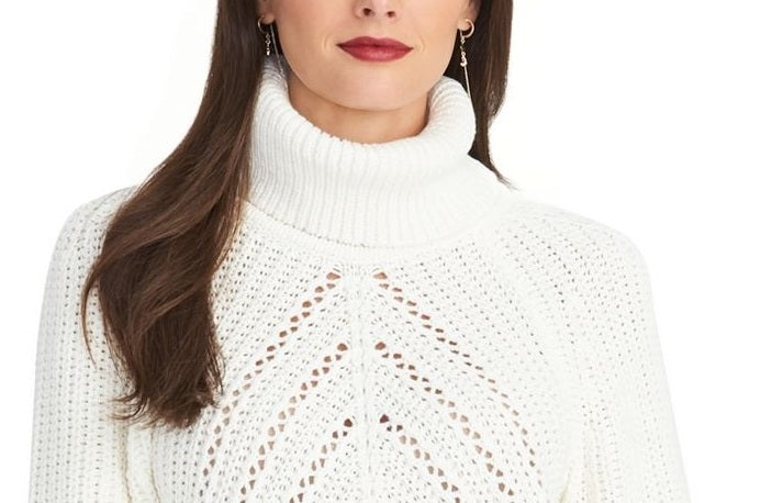 Rachel Roy Women's Edie Open Knit Turtleneck Sweater White Size Large