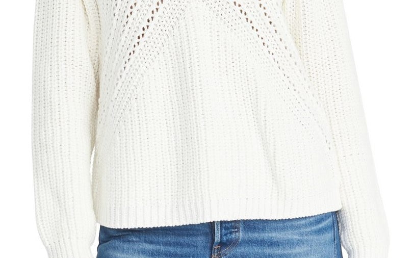 Rachel Roy Women's Edie Open Knit Turtleneck Sweater White Size Large