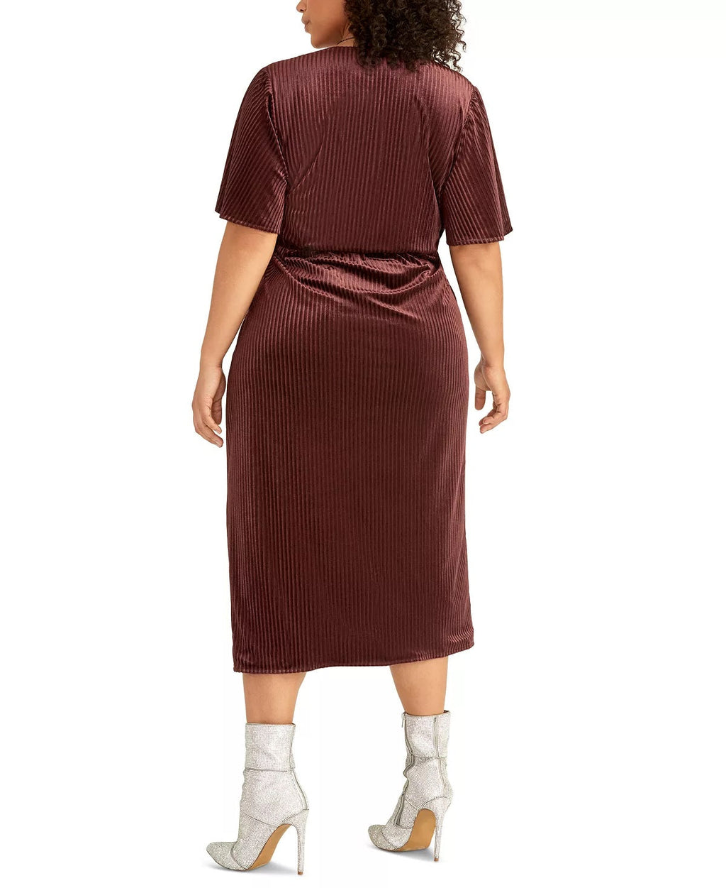 Rachel Roy Women's Velvet Short Sleeve V Neck Midi Wrap Dress Wear To Work Dress Purple Size 2X