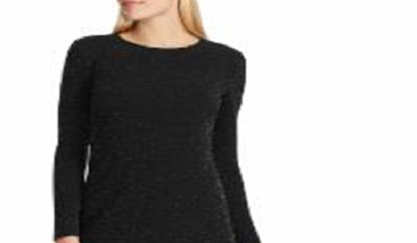 Ralph Lauren Women's Shimmering Long Sleeve Jewel Neck Knee Length Body Con Evening Dress Black Size 4