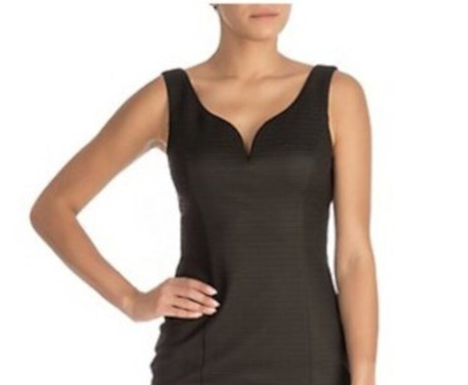 Guess Women's Ribbed Sleeveless V Neck Short Evening Body Con Dress Black Size 0