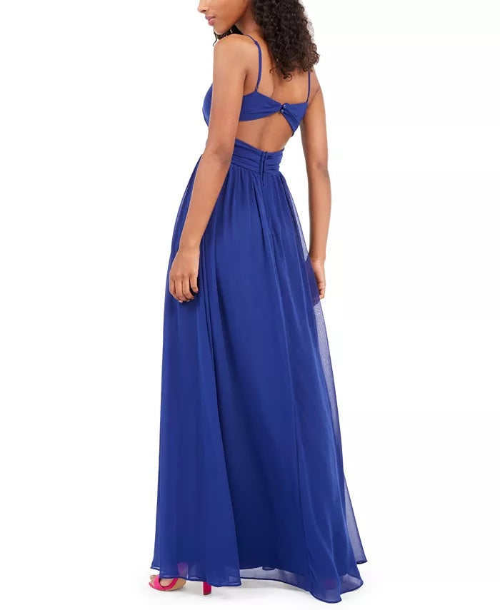 City Studios Juniors' Surplice Chiffon Gown Blue Size 0