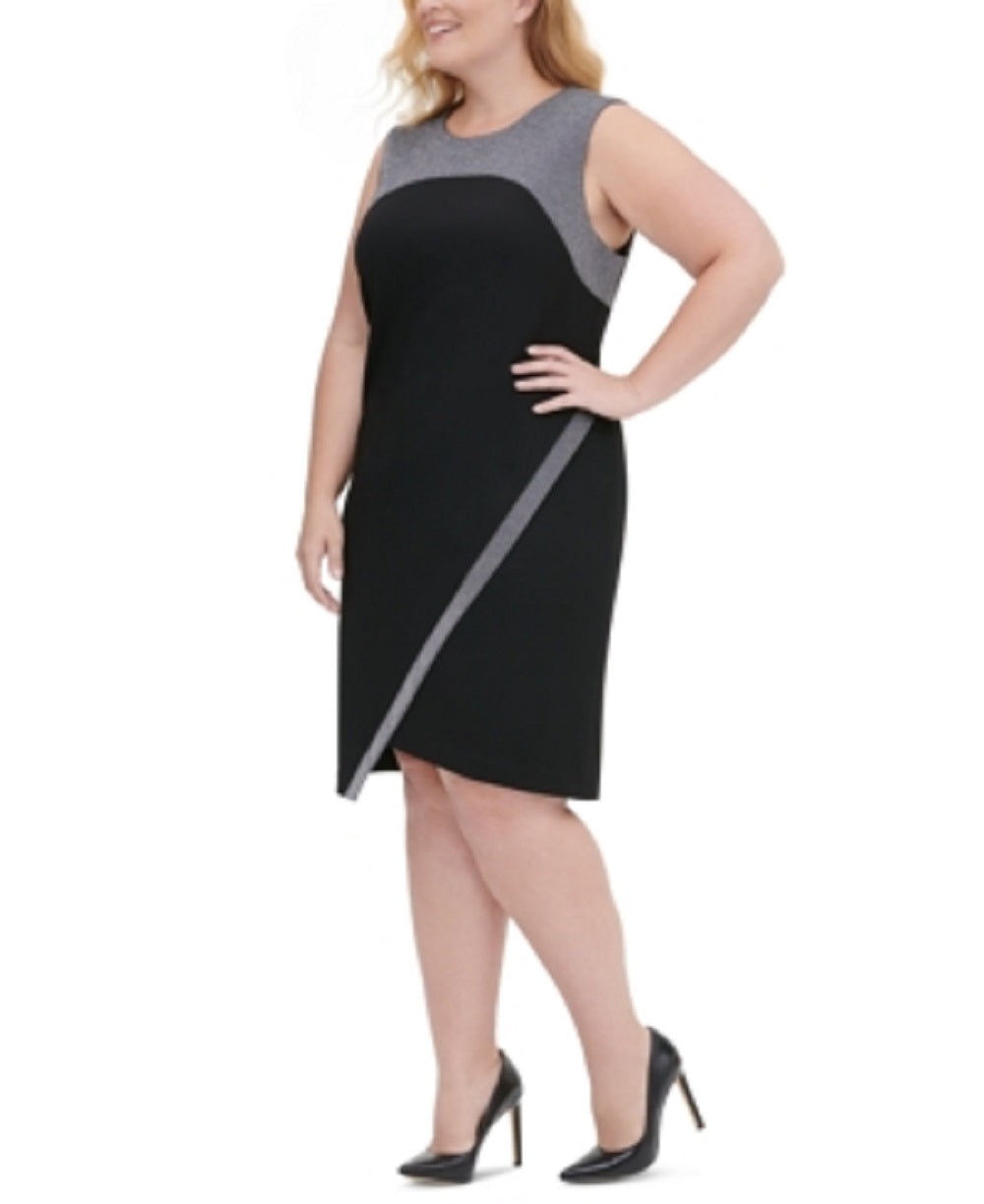 Tommy Hilfiger Women's Metallic Trim Asymmetrical Sheath Dress Black  Size 14W