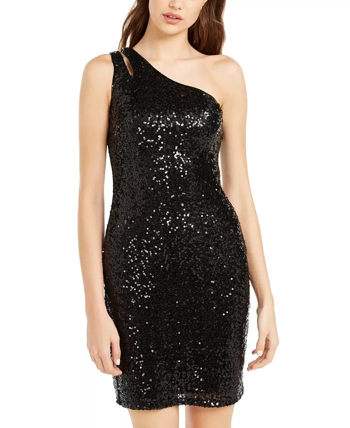 Teeze Me Juniors' One-Shoulder Sequin Dress Black Size 9
