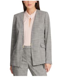DKNY Women's Plaid Collarless Blazer Gray Size 10