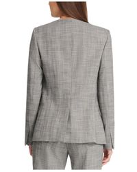 DKNY Women's Plaid Collarless Blazer Gray Size 10