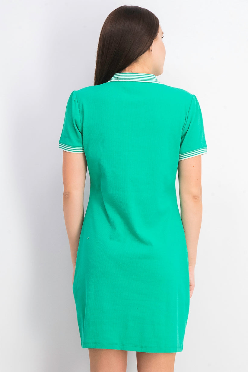 Maison Jules Women's Striped-Trim Polo-Shirtdress Dark Green Size Small